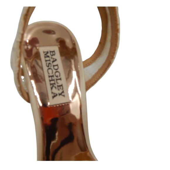 Badgley Mischka Koko Pearl & Rhinestone Lace Block Heel Bridal Sandals Ivory 6 - Picture 7 of 10